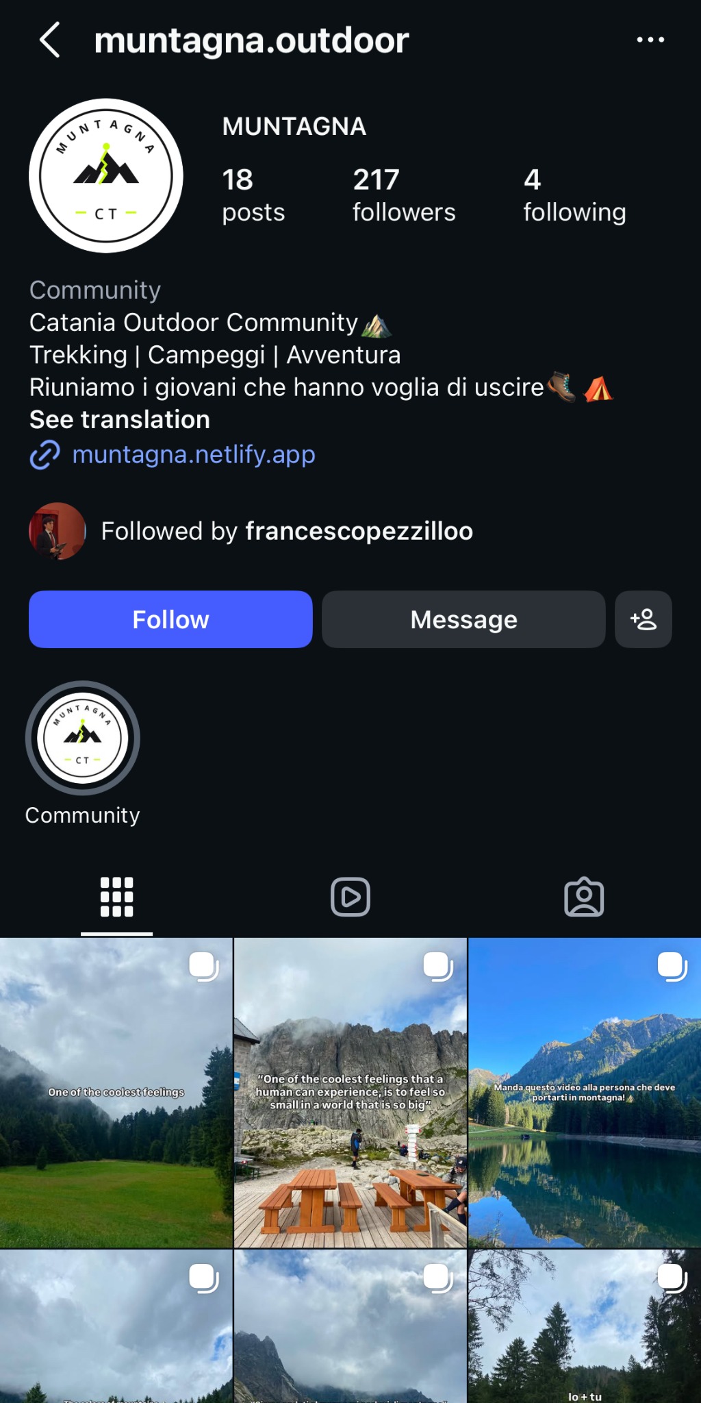 Anteprima del profilo Instagram Muntagna