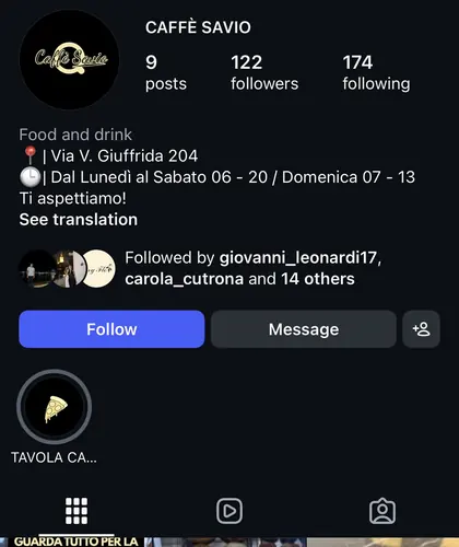 Anteprima Instagram Caffè Savio